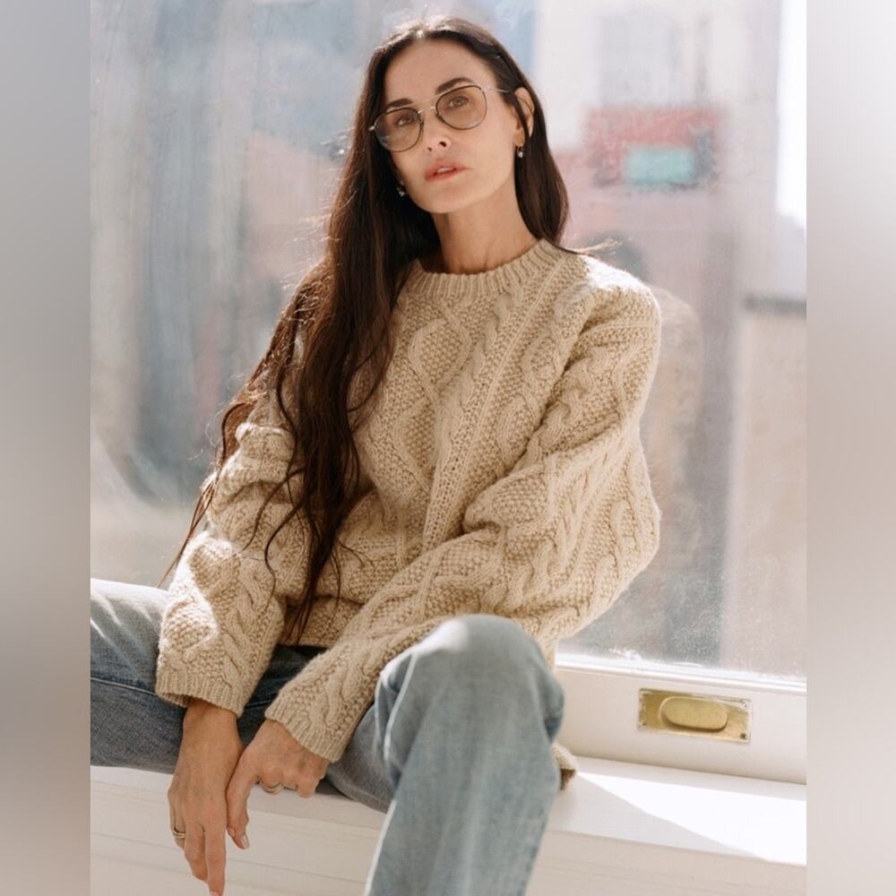 J.Crew demi moore All Wool crew Neck Cable Knit Fisherman 90s Vintage Sweater XL